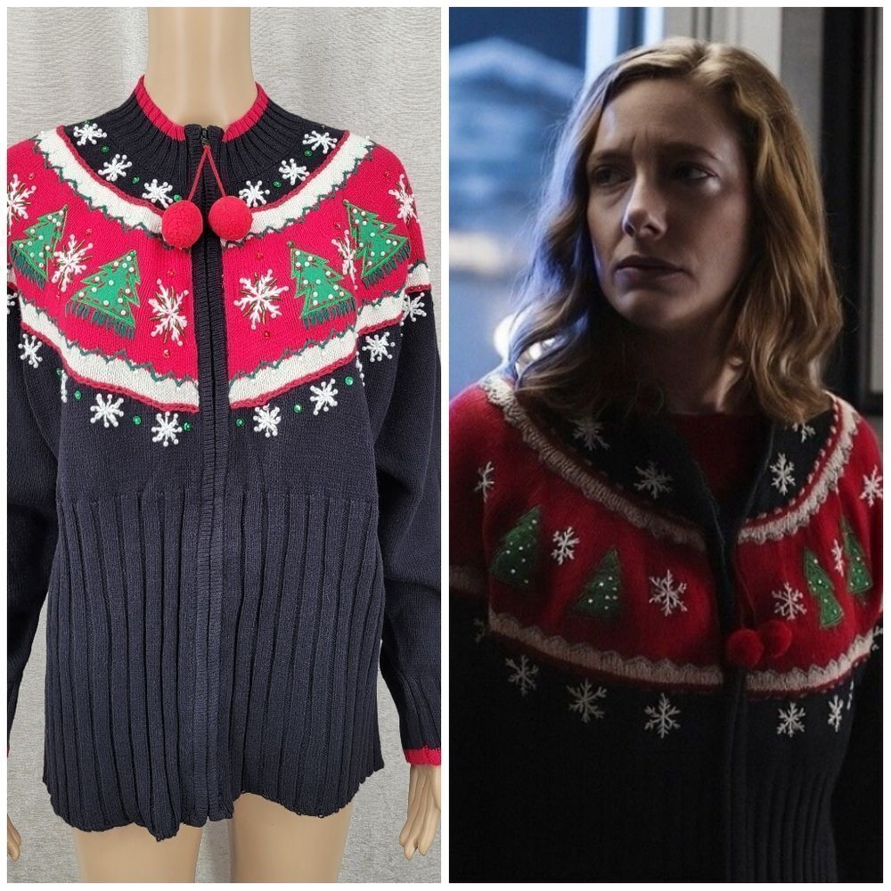 Tiara International Vintage Christmas Sweater Jacket Cardigan Michael Myers